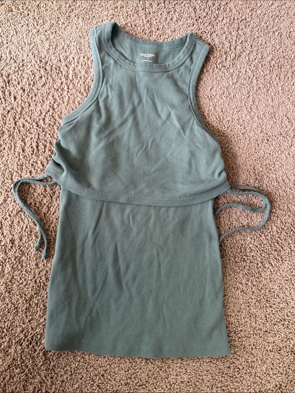 Sage Green Ribbed Tank Top with Side Ties